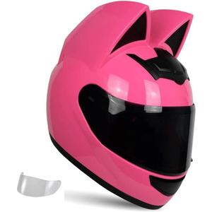 Cat Ear Offroad Helmets,Men and Women Full Face Motorcycle Helmet,for Dirt Bike, Four-Wheeled ATV (X-Large, Pink helmet Black Lens)