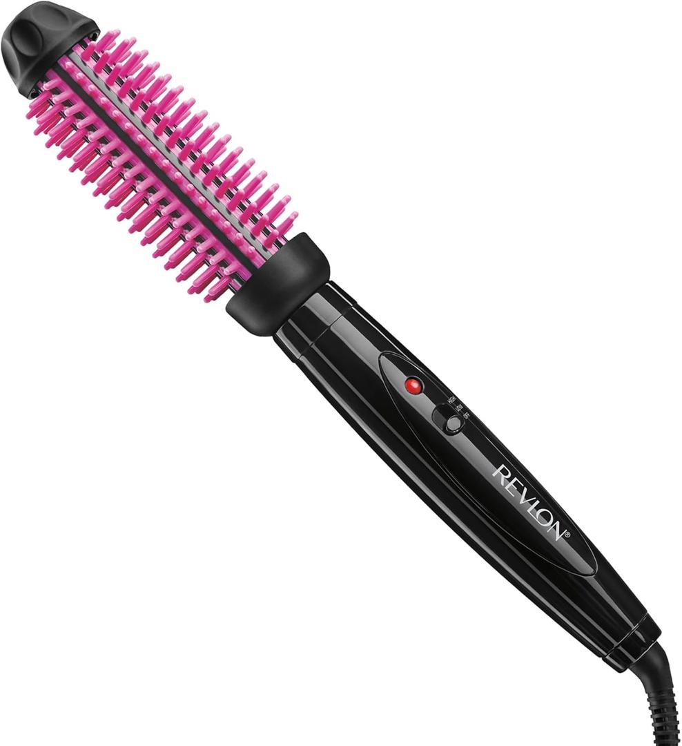 REVLON Silicone Bristle Heated Hair Styling Brush | Fast, Long Lasting Volume for Easy Styling | 1" Barrel for Full Body and Smooth Styles (Black/Pink)