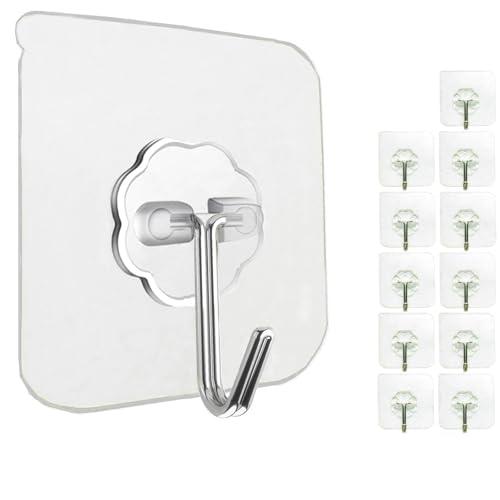 Jwxstore 12 Pack Heavy Duty Self Adhesive Hooks - 33lb Max, Transparent, Waterproof, Sticky Wall Hooks for Keys, Bathroom, Shower, Outdoor, Kitchen, Door, Home Improvement, Utility