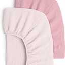 Lulu moon Muslin Crib Sheets - Fitted Crib Mattress Sheets for Boys and Girl - 28"x 52", 2 Pack (Carnation & Soft Pink)