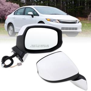 Right Passenger Side Mirror Compatible With 2012 2013 2014 2015 Honda CIVIC With Manual Folding Power Glass Non-Heated Without Turn Signal White Replace#76202TR0A01(3Pins)
