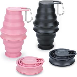 Nefeeko Collapsible Water Bottle,17oz(500ml) Reuseable BPA Free Silicone Foldable Water Bottles for Travel Gym Camping Hiking, Portable Leak Proof Sports Water Bottle with Carabiner (PKBK)