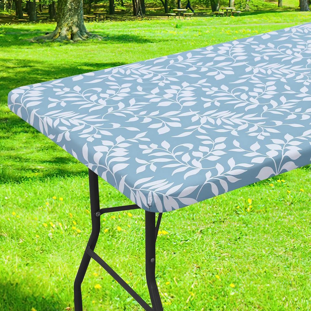 Smiry Rectangle Table Cloth Cover, Waterproof Elastic Fitted Picnic Tablecloth for 5 Foot Tables, Wipeable Flannel Backed Vinyl Tablecloths for Camping, Dining, Outdoor (Baby Blue, 30" x 60")