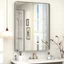26x36 Inch Silver Bathroom Mirror for Wall, Brushed Metal Framed Bathroom Vanity Mirror, Modern Brushed Nickel Rectangle Mirror, Anti-Rust. Shatterproof (Horizontal/Vertical)