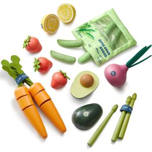 Tiny Land Organic Wooden Vegetable & Fruit Play Set  7PCS Pretend Food for Kids, Montessori Kitchen Toy for Toddlers, Role Play Grocery Gift