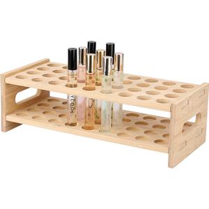 ELLDOO Rollerball Perfume Organizer, 36 Spaces Bamboo Perfume Storage Holder Beauty Scent Holder with Handle, Makeup Lipgloss Lipstick Display Case