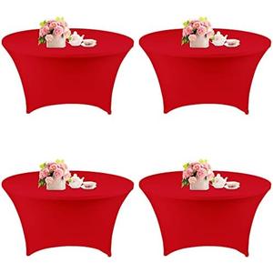 Fivenl 4 Pack 5FT Round Spandex Tablecloth 60 Inch Red Stretchable Table Cover Washable and Wrinkle Resistant Table Cloth, Fitted Round Table for Wedding, Banquet, Birthday, Party, Restaurant (Red)
