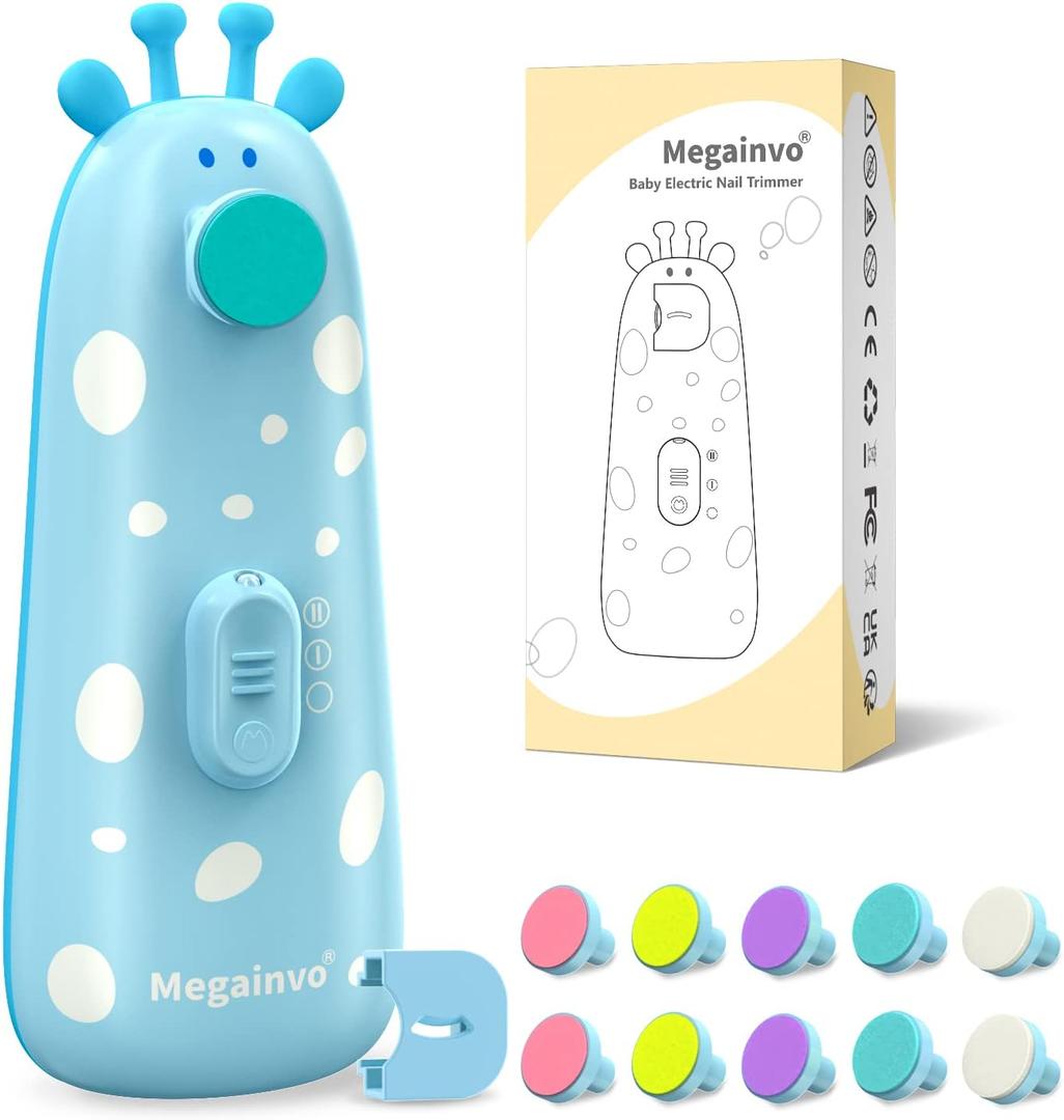 Baby Nail Trimmer Electric Baby Nail File Safe Baby Nail Clippers with Light 10 Grinding Heads Queit Baby Nail Polish Grooming Kit for Newborn Infant Toddler Toes Fingernails Care - Blue