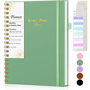 Undated Weekly and Monthly Planner, B5 Large Weekly To Do List Notebook with Goal & Habit Tracker Organizer, Hardcover Spiral Bound Blank Monthly Planner for Work School Home 7.4" x 9.64" Green