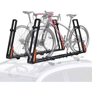 TOOENJOY Rooftop Bike Rack for Car SUV, Upright Roof Mount Bicycle Rack with 2 Arms for Movable Crossbar, 2 Bike Carrier