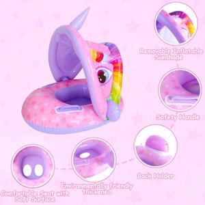 Baby Pool Float with Canopy,Inflatable Baby Swim Float Unicorn
