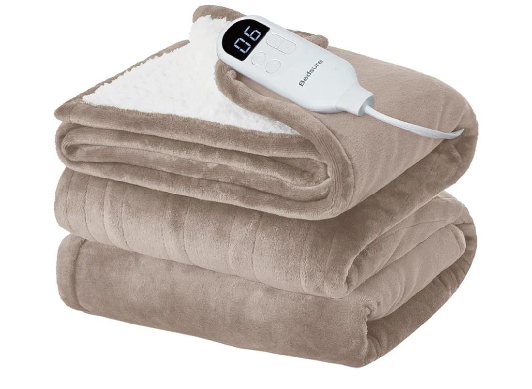 Bedsure Electric Blanket Twin with Preheat Function - Soft Flannel Heated Blanket Twin Size, Fast Heating with 6 Time Settings (Up to 10H) & 6 Heat Settings, Gifts for Grandma (62x84 inches, Taupe)