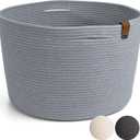 DENJA & CO Large Blanket Basket for Living Room - Decorative Woven Baskets for Storage | Cotton Rope Large Baskets for Blankets, Pillows, Toys, or Laundry | Light Gray (17.7" Wide x 11.4" Tall)