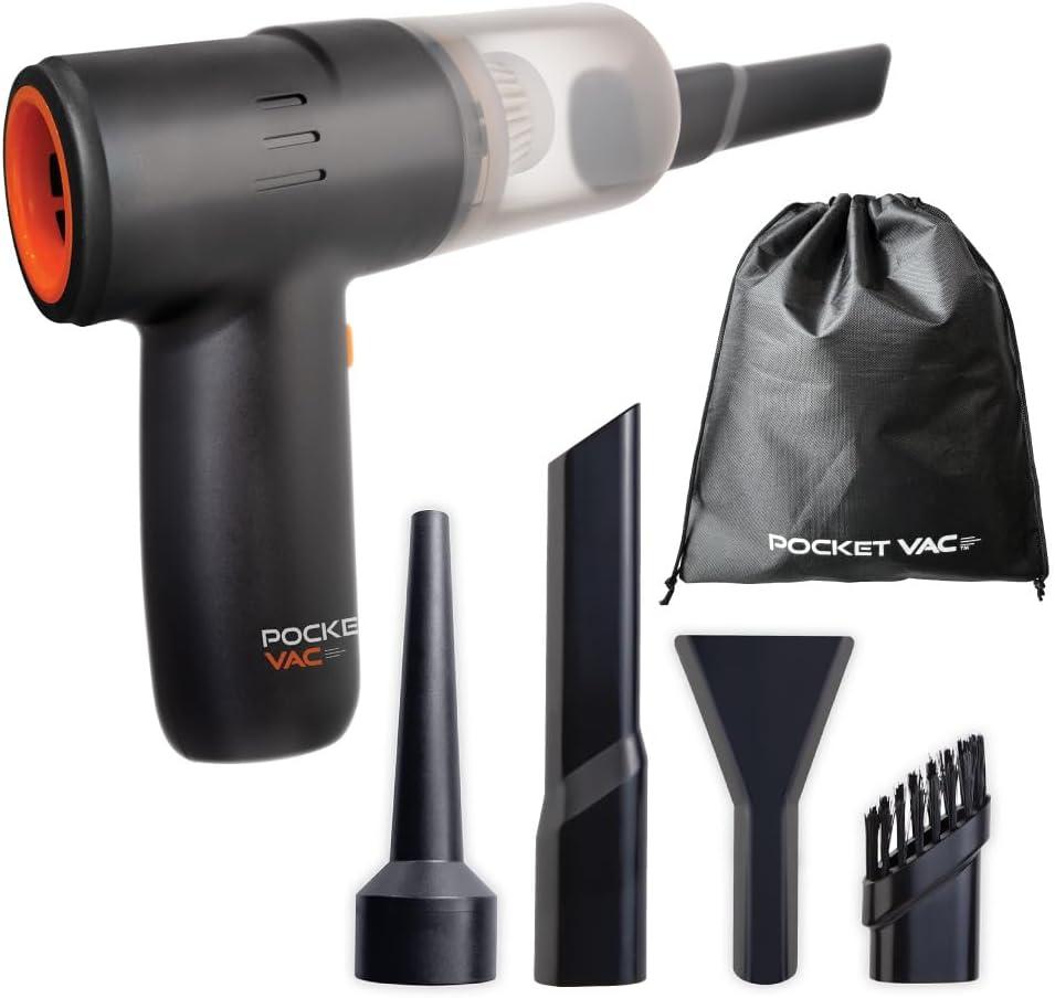 Pocket Vac 2-in-1 Cordless Handheld Vacuum and Blower Rechargeable, Compact, Portable Mini Vacuum Cleaner for Car, Home, Kitchen, Pet Hair and Crumbs with Reusable HEPA Filter Great Gift Idea
