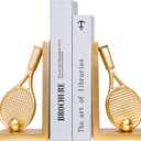 Modern Decorative Gold Bookends for Shelves,Unique Tennis Racket Book Ends | Heavy Books Stopper Decor for Desk Home,Non-Slip Book Holder Shelf Decor, Gifts for Tennis Lovers