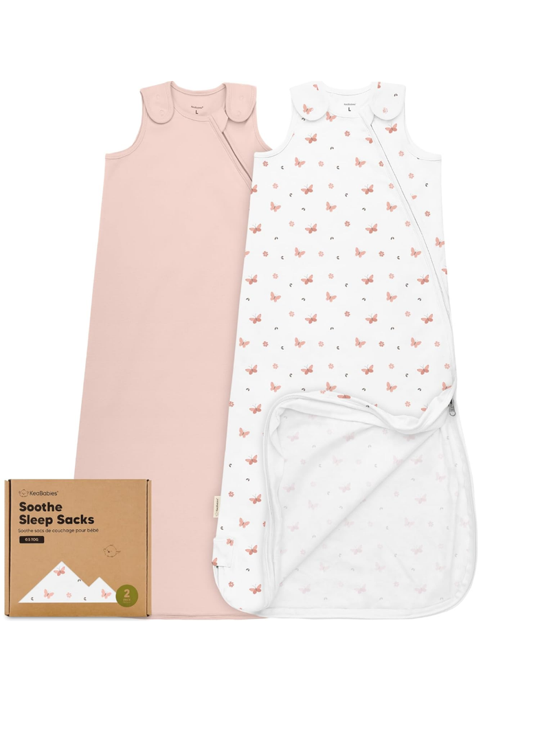 2-Pack Organic Baby Sleep Sacks, 100% Cotton - Soft & Breathable 0.5TOG Baby Wearable Blanket, Toddler Sleeping Sack 18-24 months, Easy to Wear Transitional Swaddles for Newborns (Butterflies, Size L)