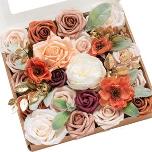 Ling's moment Terracotta Artificial Flowers Greenery Grand Box Set, Burnt Orange & Pink Fake Flower for DIY Wedding Bridal Bouquet, Centerpieces Decor, Floral Arrangement Decor, etc.