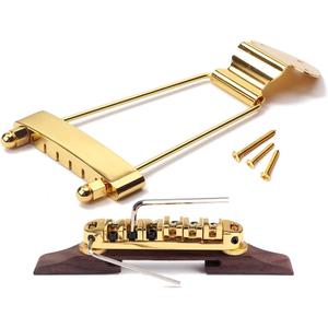 6 String Guitar Trapeze Tailpiece Bridge and Roller Tune-O-Matic Saddle Bridge for Jazz Archtop Guitar Replacement (GolD)