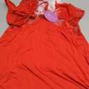 Avidlove Women Lace Modal Christmas Day Sleepwear Chemises V-Neck Full Slip Babydoll Nightgown Red M