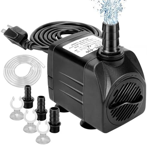GROWNEER 550GPH Submersible Pump 30W Ultra Quiet Fountain Water Pump, 2000L/H, with 7.2ft High Lift, 2 Nozzles, 4.9 Feet Tubing for Aquarium, Fish Tank, Pond, Hydroponics, Statuary, Black
