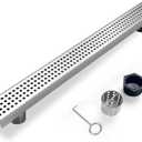 Elefloom Offset Linear Shower Drain, Shower Drain 60 inch with Removable Grate Cover, Professional AISI 304 Stainless Steel Side Outlet Shower Floor Drain with Hair Catcher and Leveling Feet