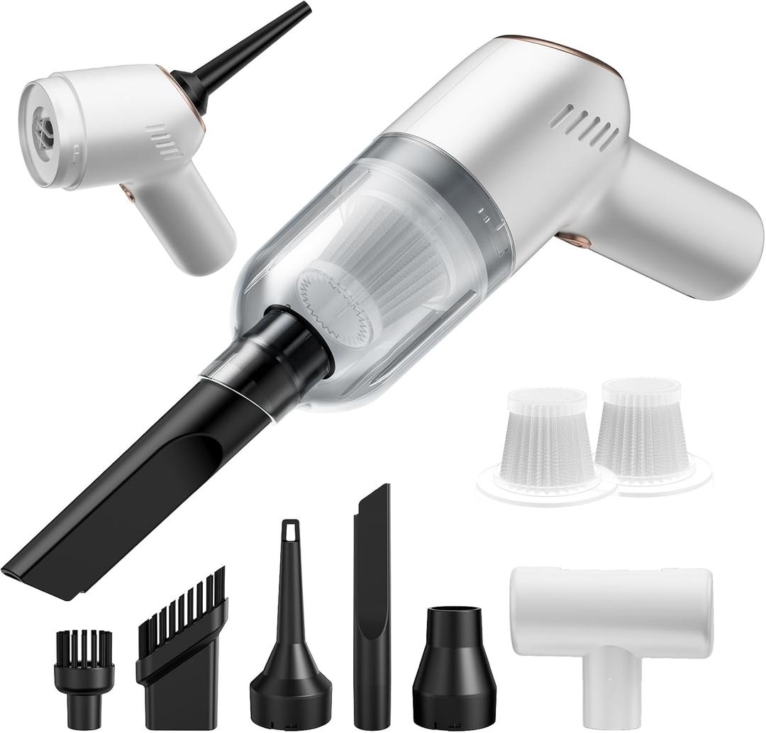 APPS2Car Handheld Vacuum for Car, 9000PA Cordless Mini Vacuum & Air Duster, 3 in 1 Portable Vacuum Cleaner with 2 Washable HEPA Filter for Home, Office, Pet Hair (White)