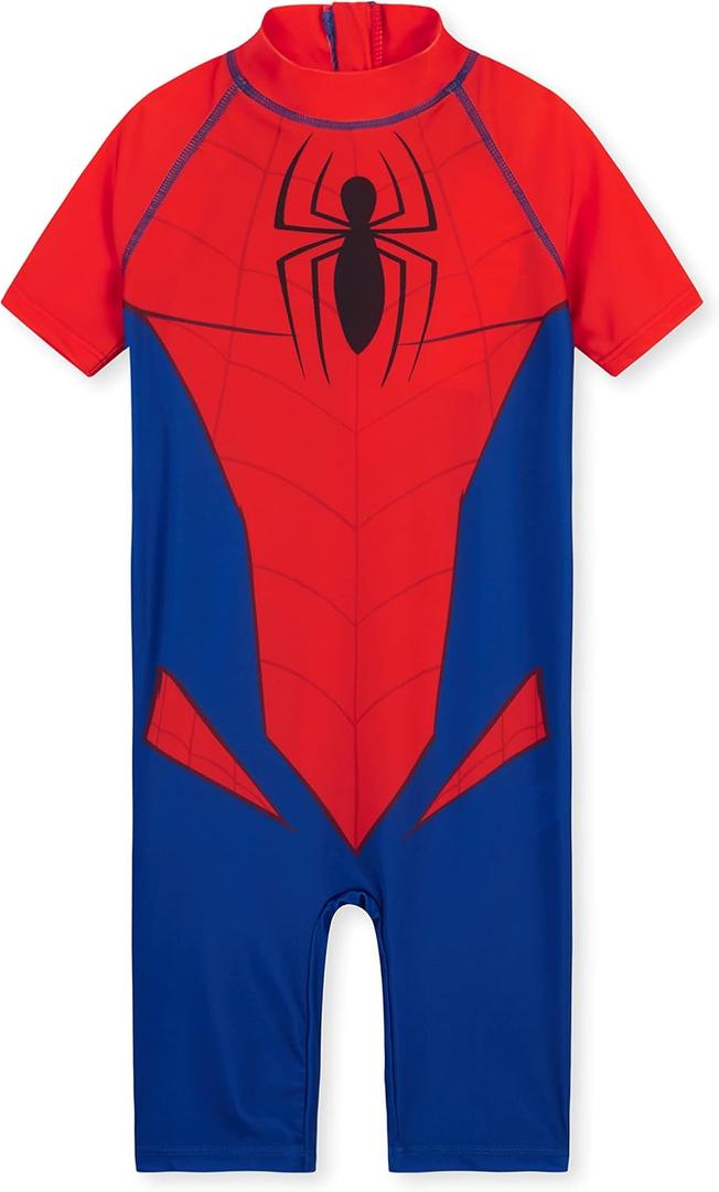 Marvel Rash Guard Swimsuit, Summer Vacation Essentials for Kids, Children's Swimwear Full Body Beachwear (3-4T, Red/Blue Spiderman)