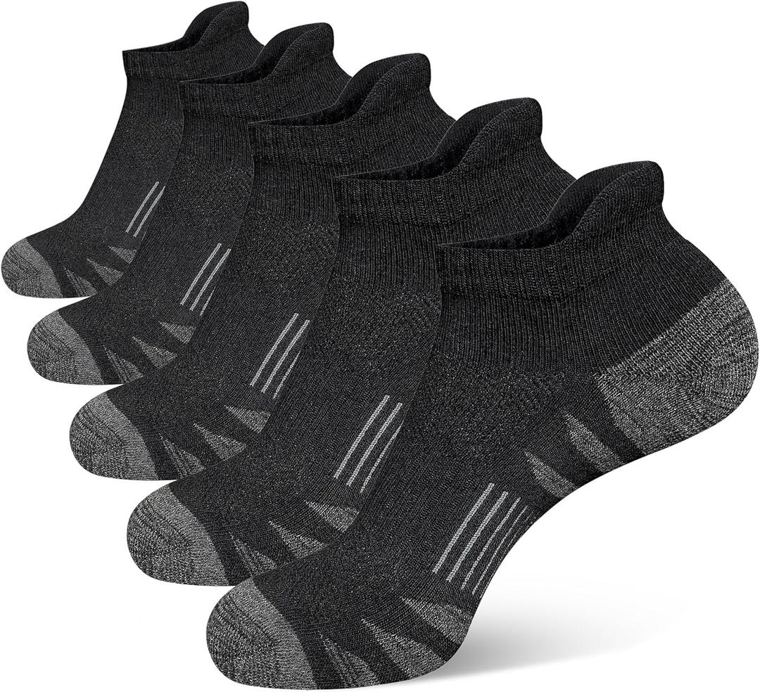 Heyoboy Men's Athletic Cushioned Cotton Socks Anti-blister Wicking Breathable Running Ankle Socks 5 Pairs