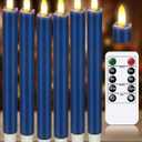 KSWING Upgraded Real Wax LED Flameless Navy Blue Taper Candles with Remote, 6 PCS Candlesticks Battery Operated 3D Flickering - 9.6" Long Realistic Fake Candle Sticks for Home/Wedding/Xmas Deco