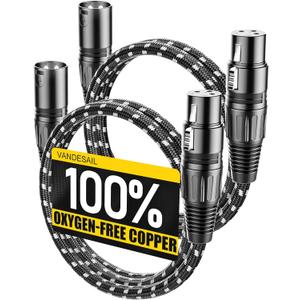 XLR Cables, 3ft 2 Pack Microphone Cable, XLR Male to Female Balanced Microphone Cord 3 pin, 3 Foot Short mic Cord Oxygen-Free Copper (OFC) Nylon Braided (Black-White)