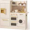 ROBOTIME Wooden Play Kitchen with Refrigerator Dishwasher Age3+ 32in × 20in, 32 x 11.6 x 35 inches