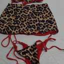 Womens 3 Piece Leopard Bikini Set,Triangle String High Cut Thong Sexy Swimsuit & Coverup Skirt,Pool Party Outfit (Large, Red)