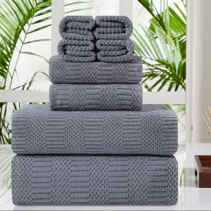 8 Piece Oversized Gray Bath Towel Set-2 Extra Large Bath Towel Sheets,2 Hand Towels,4 Washcloths-600GSM Soft Highly Absorbent Quick Dry Beach Chair Towels Woven Towels for Bathroom Hotel and Spa