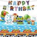 104 pcs Cartoon Story Birthday Party Supplies Animal Birthday Party Decorations include Paper Plates Napkins Cups Tablecloth and Banner for Kids Decor, Serve 24 Guests.