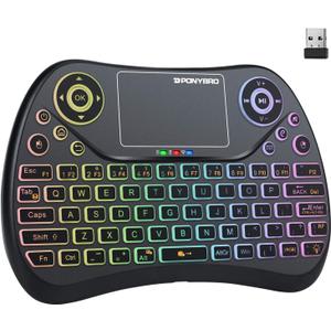 PONYBRO Mini Wireless Keyboard with Touchpad Mouse, 2.4GHz Portable Handheld Keyboard with QWERTY Keypad, RGB Backlit, Rechargeable Battery for Android TV Box/ Mac/ PC/ Nvidia Shield