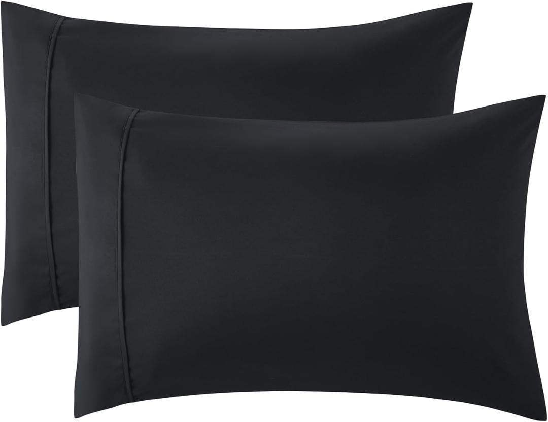 Bedsure Black Pillowcase Set - Queen Size (20x30 inches) Bed Pillow Cover - Brushed Microfiber, Wrinkle, Fade & Stain Resistant - Envelop Closure Pillow Case Set of 2 (Queen (20" x 30"), 05 - Black)