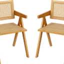 Rattan Dining Chairs Set of 2, Modern Mid Century Accent Chairs, Comfy Armchairs, Outdoor Rattan Chairs with Armrest for Bedroom Living Room Reading Room Dining Kitchen (Wood-2pack)