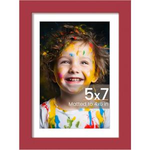 upsimples 5x7 Picture Frame, Display Pictures 4x6 with Mat or 5 x 7 Without, Wall Hanging Photo Frames, Red, 1 Pack