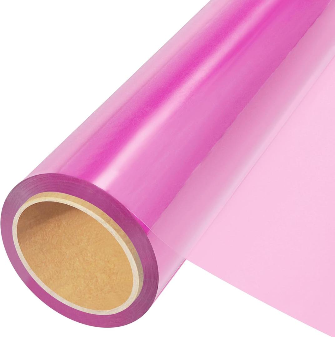 JOYIT Pink Cellophane Wrap Roll (50 Ft. Long X 35 in. Wide) - 2.5 Mil Thick Transparent Red Cellophane Wrapping Paper, Colored Cellophane Wrap for Gift Flower Basket Decoration