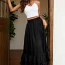 MATSUMIZUYU Women High Waisted Ruffle A Line Long Skirt Vintage Renaissance Pirate Maxi Skirt with Pockets Halloween Costume Black-S