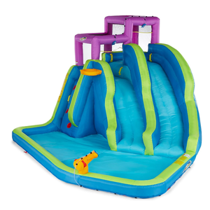Kahuna 90793 Twin Falls Outdoor Inflatable Splash Pool Backyard Heavy-Duty PVC Water Slide Park with Two Slides, Pump, Climb Wall, and Basketball Hoop Kahuna 90793 Twin Falls Outdoor Inflatable Splash Pool Backyard Heavy-Duty PVC Water Slide Park with Two Slides, Pump, Climb Wall, and Basketball Hoop