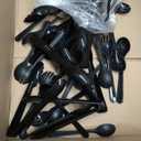 36 PCS Disposable Serving Utensils for Party - 12 Set Including Black Plastic Spoons, Tongs and Forks
