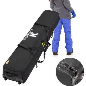 Rolling Ski Bag with Wheels for Air Travel,Padded Double Ski Bag to Hold 2 Pairs of Skis up to 175 or 190 cm.
