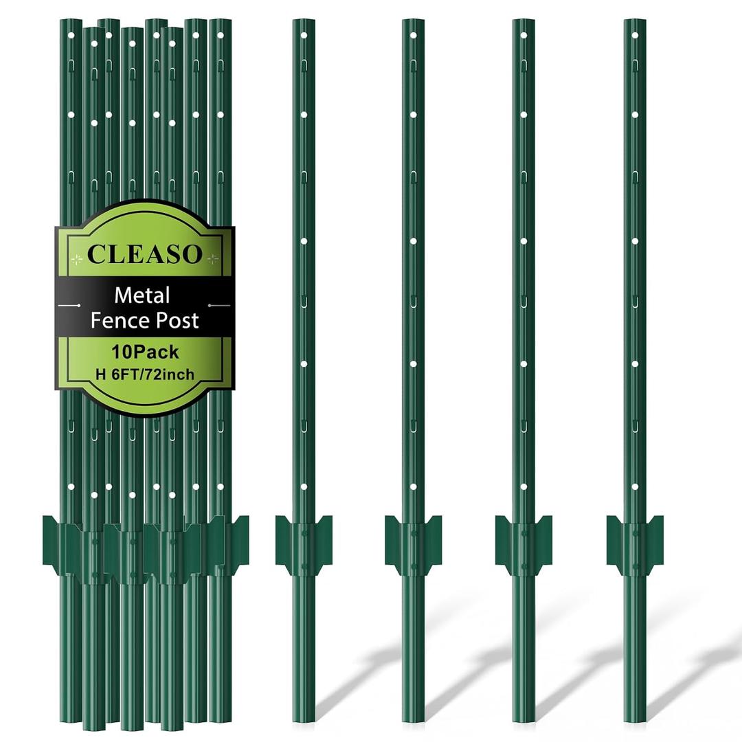Metal Fence Posts Heavy Duty U-Post Stakes for Wire Fencing, 6 FT Green