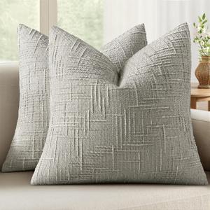 MIULEE Textured Throw Pillow Covers Thick Chenille Decorative Pillows Light Grey 20x20 Inch Set of 2 Modern Boho Farmhouse Home Decor Neutral Cushion Covers for Couch Sofa Living Room Bedroom