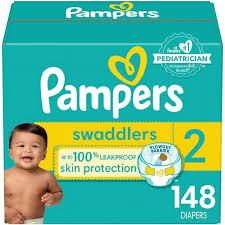 Pampers Swaddlers Diapers, Size 2 (12-18 lbs), 148 Count, Absorbent