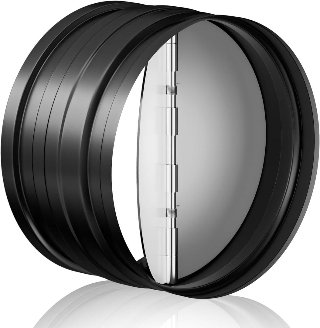 [Upgraded] Hon&Guan 6 Inch Backdraft Damper Draft Blocker, One-Way Airflow Duct Damper 6 Inch Ducting Insert Backflow Preventer Inline Fan Vent Deflector-Black