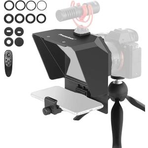 AMBITFUL Teleprompter 7.5'' with Tabletop Tripod for Smartphone and DSLR Camera, Adjustable Phone Clip & Camera Adapting Ring, for Live Streaming, Interviews