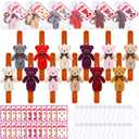Soulchen 72 Pcs 24 Set Valentine's Day Bear Stuffed Animal Slap Bracelets Plush Slap Bracelets Bulk with Greeting Card and Mesh Bag Party Supplies for Valentine's Day Birthday Gift Goodie Bag Fillers