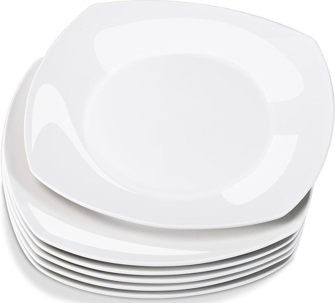 6 Pack Porcelain Dinner Plates, 7.5'' Appetizer Plates, White Square Plate,Square Serving Dishes Suitable for Microwave and Dishwashers, Dinner Plate for Snacks,Salad, Pasta, Steak